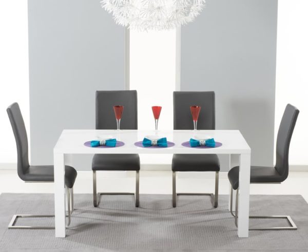 Seattle 160cm White High Gloss Dining Table with 6 Black Austin Chairs | Bed Sava