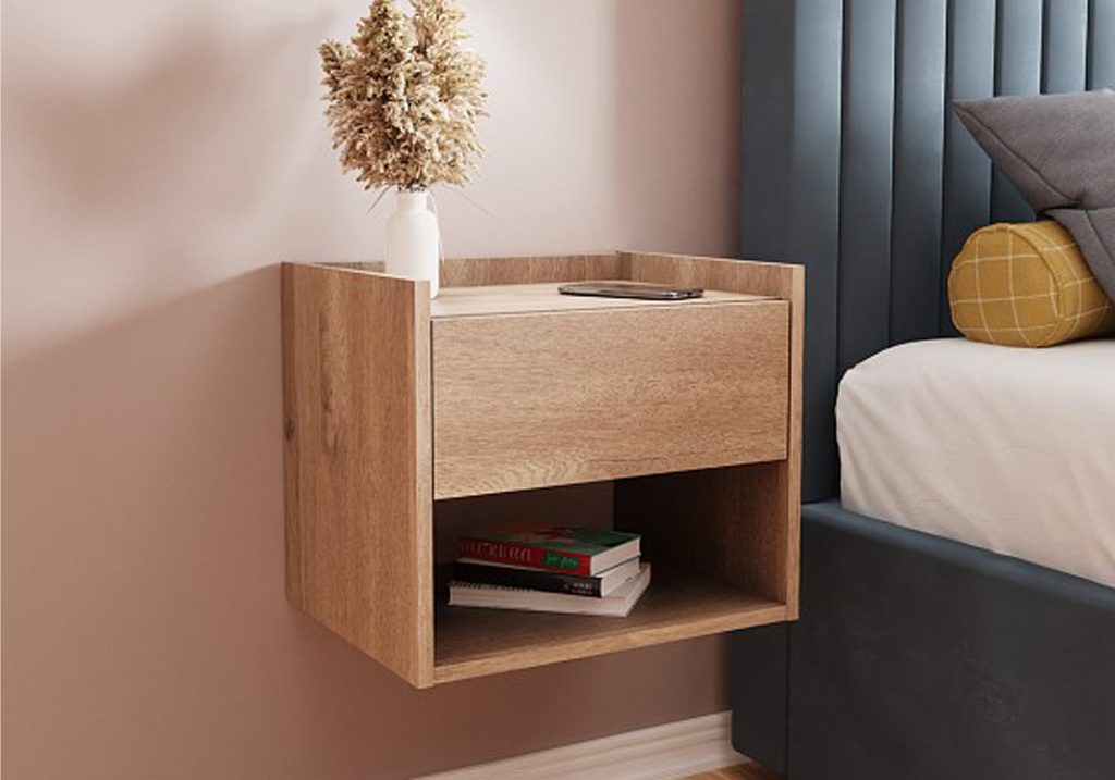 GFW Harmony Wall Mounted Pair of Bedside Tables-Oak