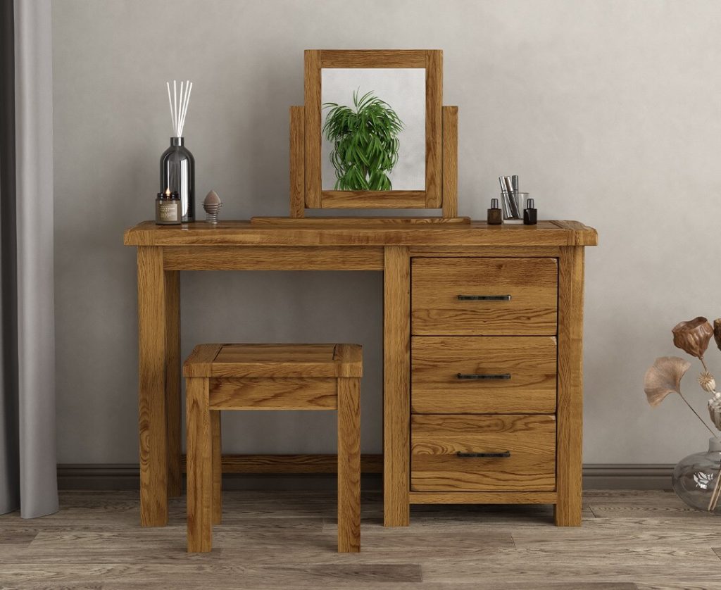 Harrogate Rustic Solid Oak 3 Drawer Dressing Table Set