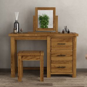 Harrogate Rustic Solid Oak 3 Drawer Dressing Table Set | Bed Sava
