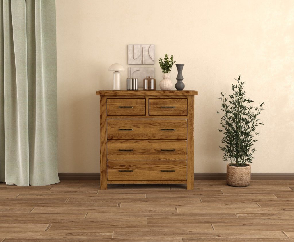 Harrogate Rustic Solid Oak 2 Over 3 Chest of Drawers
