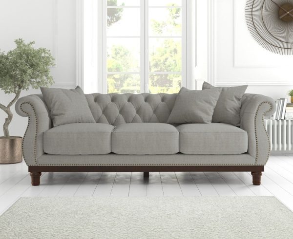 Harrow Chesterfield Grey Linen Fabric 3 Seater Sofa | Bed Sava