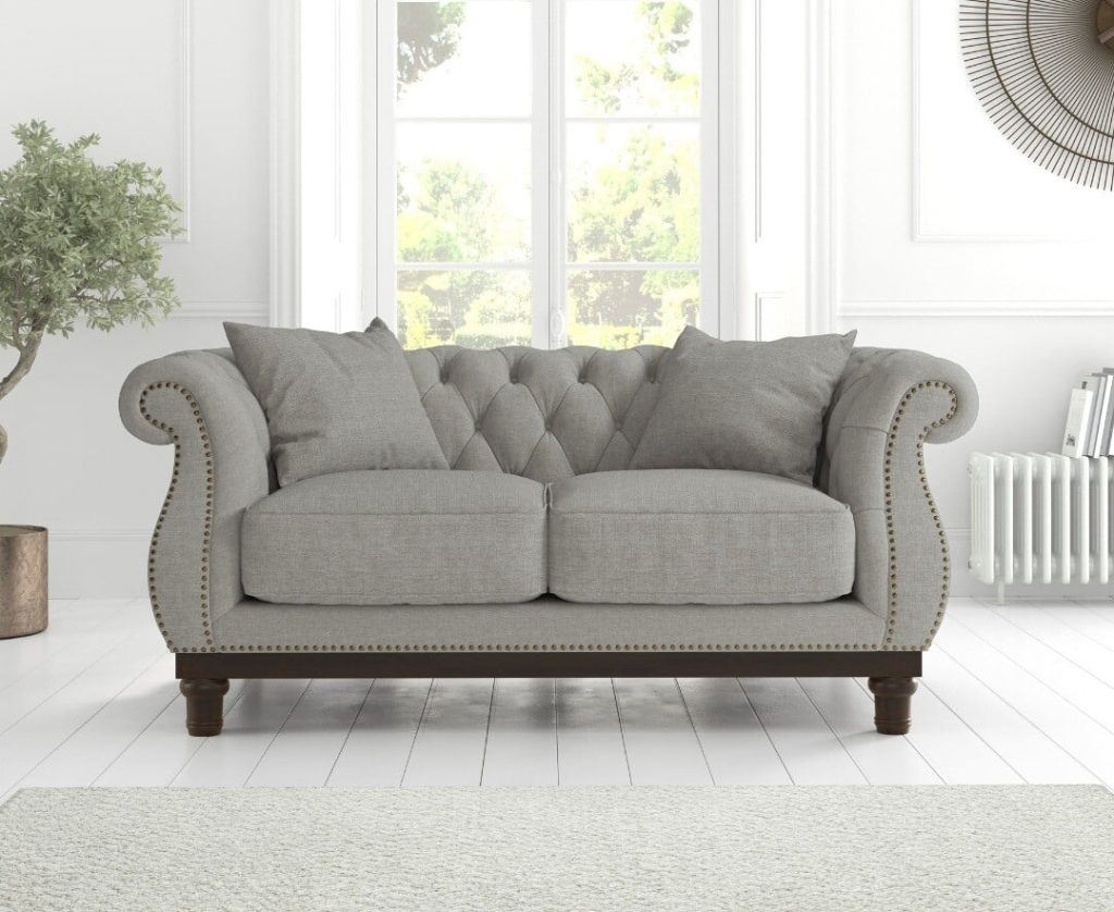 Harrow Chesterfield Grey Linen Fabric 2 Seater Sofa