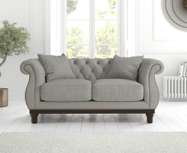 Harrow Chesterfield Grey Linen Fabric 2 Seater Sofa | Bed Sava