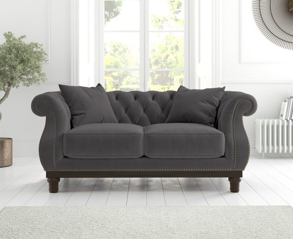 Harrow Chesterfield Dark Grey Velvet 2 Seater Sofa