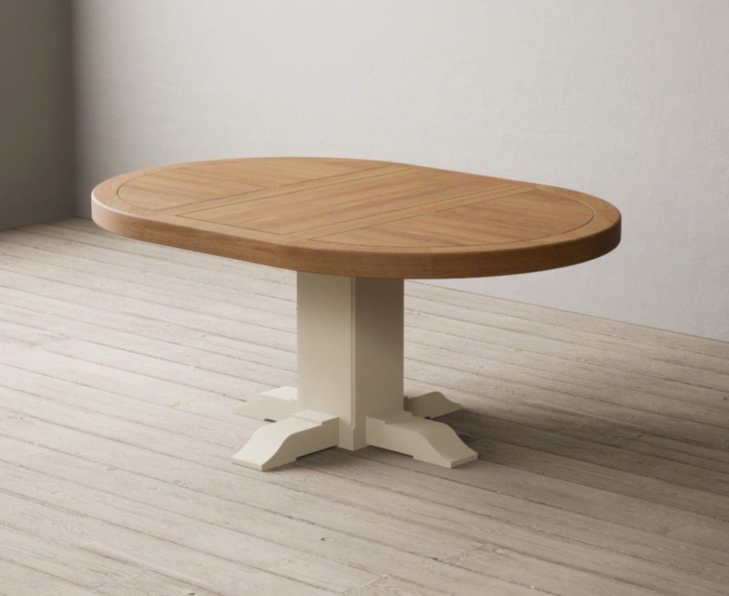 Extending Helmsley Oak and Cream Painted Pedestal Dining Table