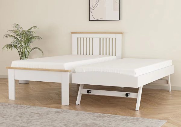 Flintshire Furniture Hendre Wooden Guest Bed White and Oak | Bed Sava