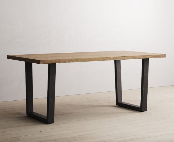 Herringbone 190cm Solid Oak and Metal Dining Table | Bed Sava