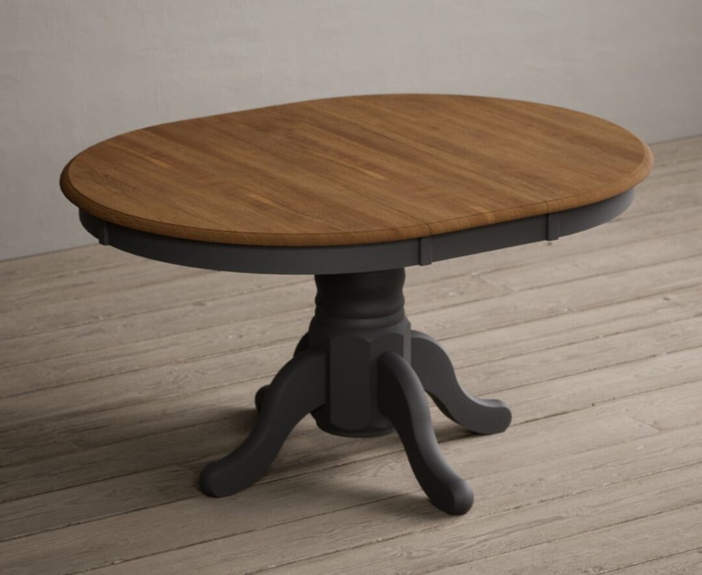 Extending Hertford 100cm - 130cm Oak and Charcoal Grey Painted Pedestal Dining Table
