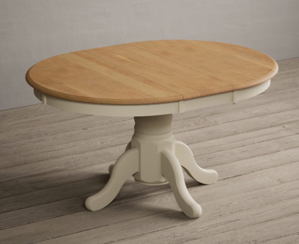 Extending Hertford 100cm - 130cm Oak and Cream Painted Pedestal Dining Table