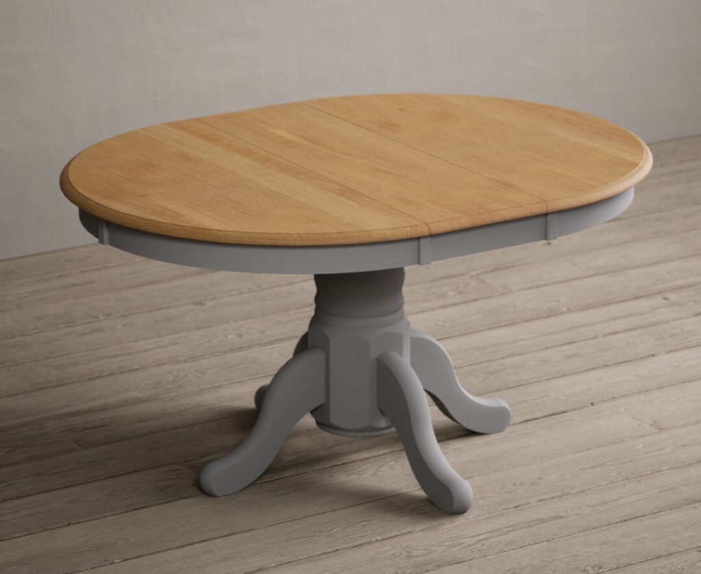 Extending Hertford 100cm - 130cm Oak and Light Grey Painted Pedestal Dining Table