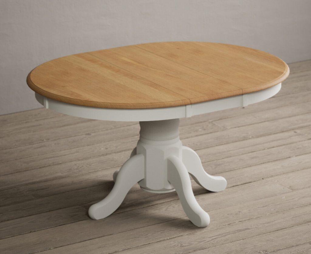 Extending Hertford 100cm - 130cm Oak and Signal White Painted Pedestal Dining Table