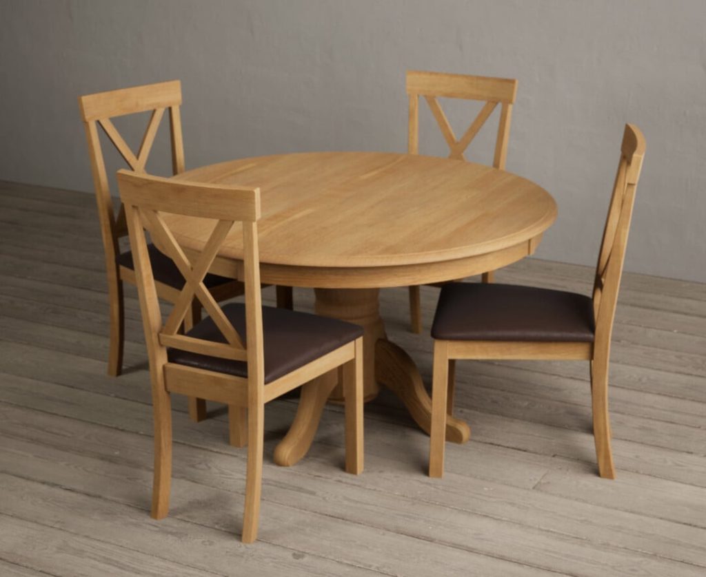 Hertford 120cm Fixed Top Solid Oak Dining Table with 4 Blue Hertford Chairs