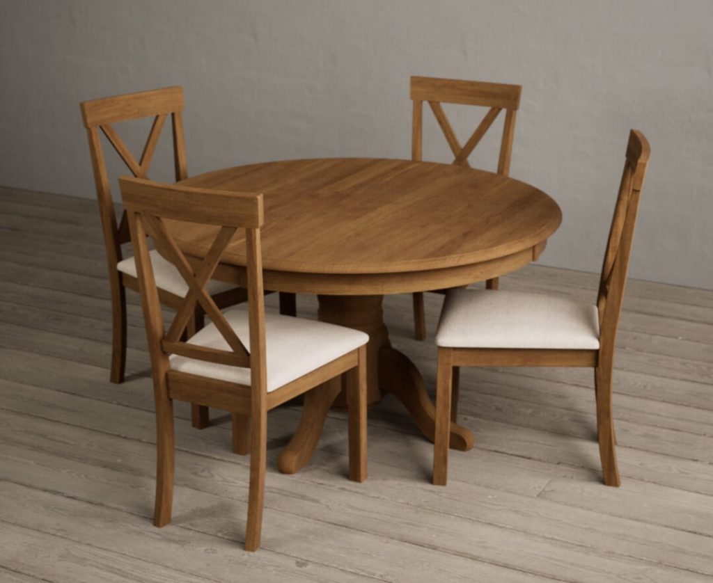 Hertford 120cm Fixed Top Rustic Oak Dining Table with 6 Rustic Oak Hertford Chairs