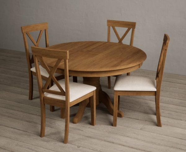 Hertford 120cm Fixed Top Rustic Oak Dining Table with 4 Brown Hertford Chairs | Bed Sava