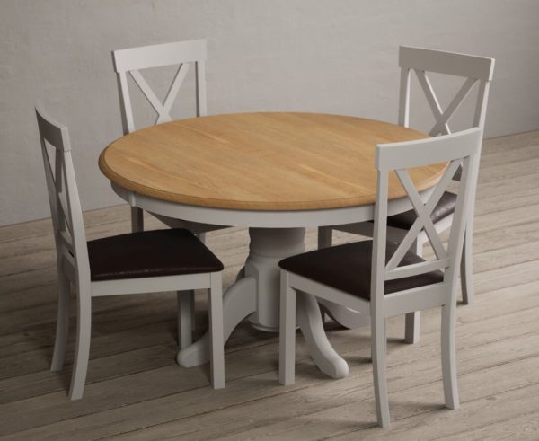 Hertford 120cm Fixed Top Oak and Soft White Painted Dining Table with 6 Oak Hertford Chairs | Bed Sava