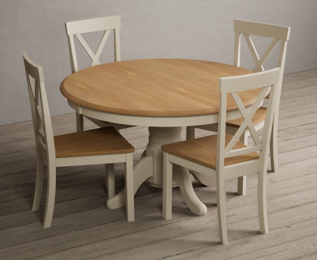Hertford 120cm Fixed Top Oak and Cream Painted Dining Table with 6 Oak Hertford Chairs
