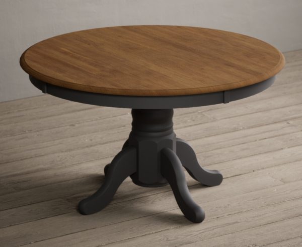 Hertford 120cm Fixed Top Oak and Charcoal Grey Painted Dining Table | Bed Sava