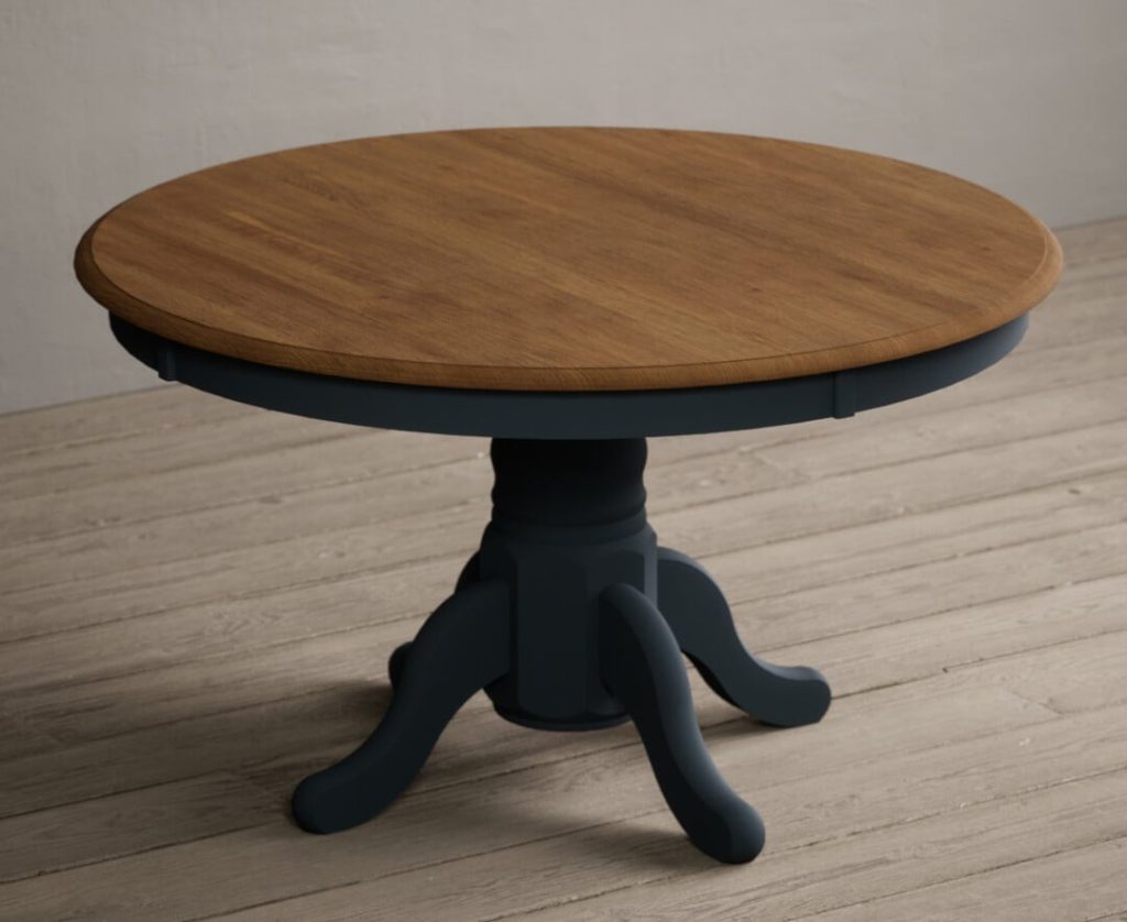 Hertford 120cm Fixed Top Oak and Dark Blue Painted Dining Table