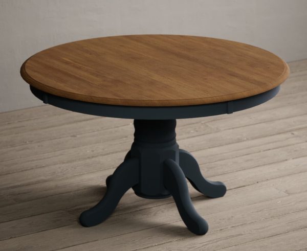 Hertford 120cm Fixed Top Oak and Dark Blue Painted Dining Table | Bed Sava