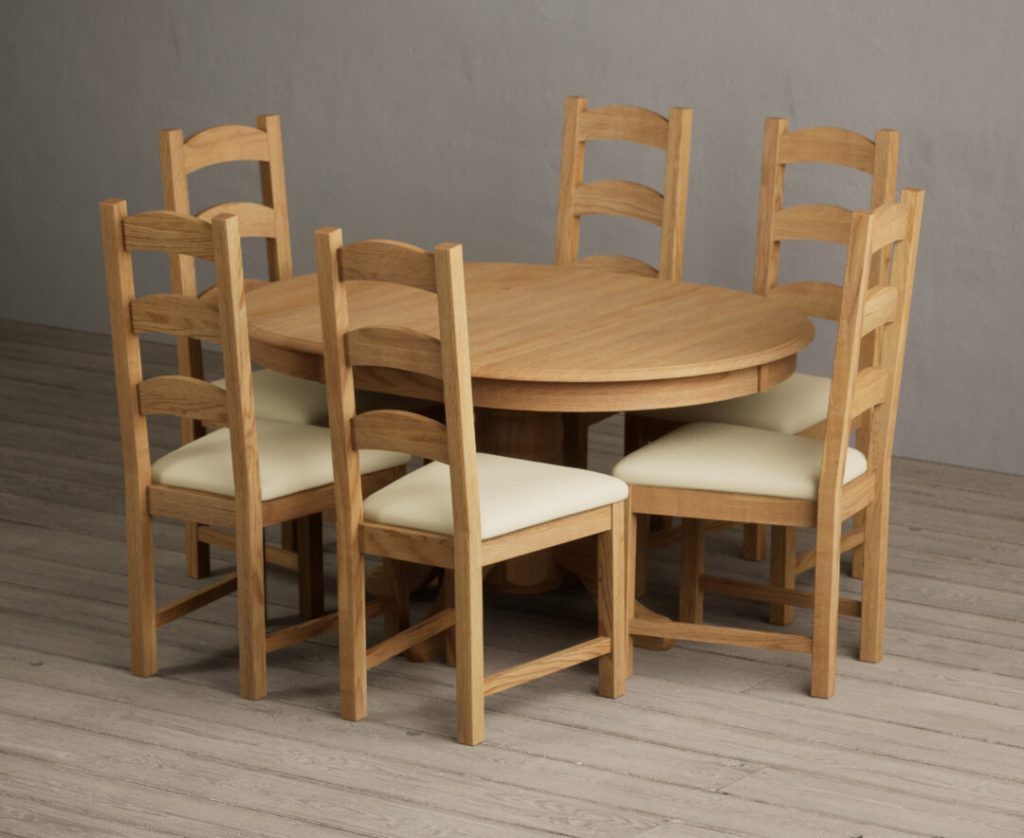 Extending Hertford 100cm - 130cm Solid Oak Pedestal Dining Table with 4 Grey Alton Chairs