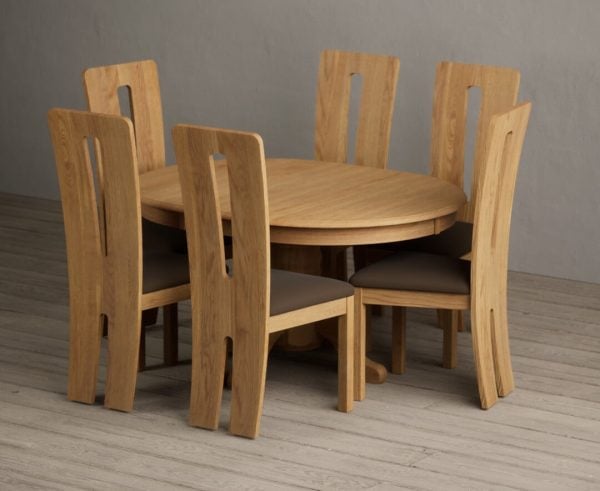 Extending Hertford 100cm  130cm Solid Oak Pedestal Dining Table with 4 Grey Lucca Chairs | Bed Sava