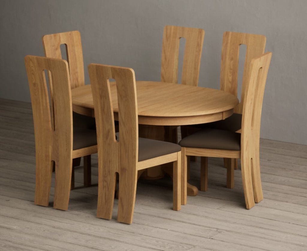 Extending Hertford 100cm - 130cm Solid Oak Pedestal Dining Table with 6 Black Lucca Chairs