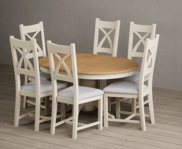 Extending Hertford 100cm  130cm Oak and Cream Painted Pedestal Dining Table with 4 Linen Painted Chairs | Bed Sava
