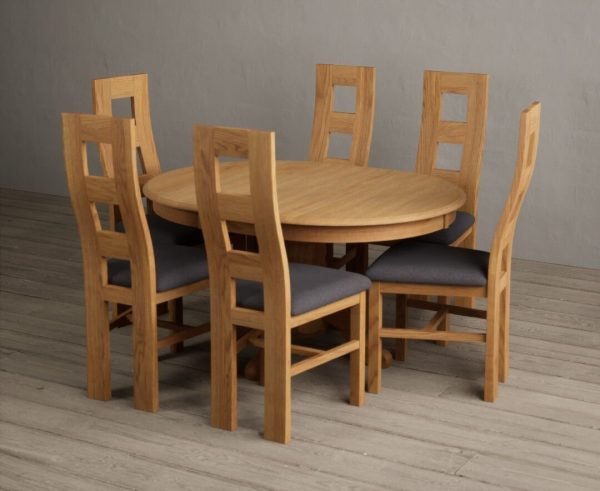 Extending Hertford 100cm  130cm Solid Oak Pedestal Dining Table with 4 Linen Natural Chairs | Bed Sava