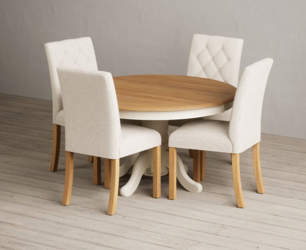Hertford 120cm Fixed Top Oak and Cream Painted Dining Table with 6 Natural Isabella Chairs