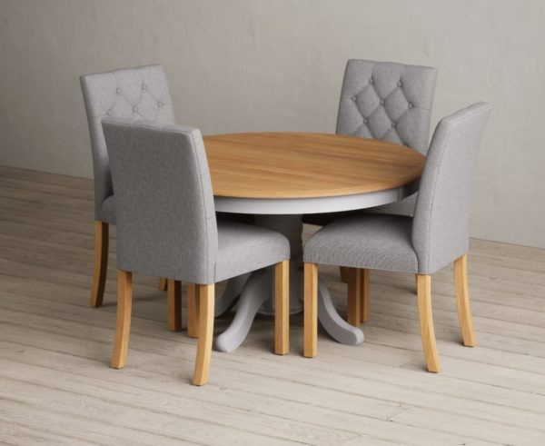 Hertford 120cm Fixed Top Oak and Light Grey Painted Dining Table with 4 Natural Isabella Chairs | Bed Sava