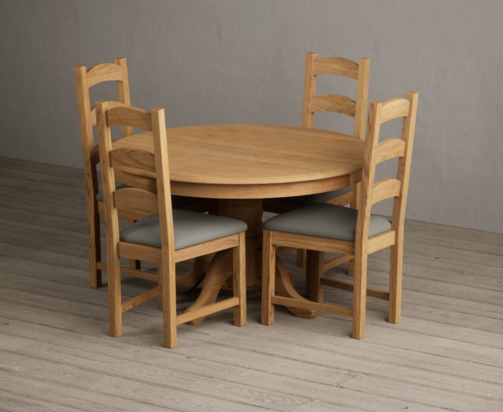 Hertford 120cm Fixed Top Solid Oak Dining Table with 4 Grey Alton Chairs