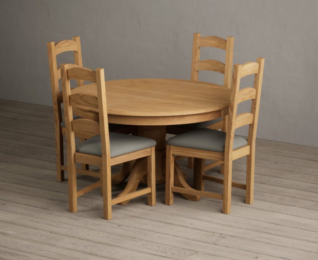 Hertford 120cm Fixed Top Solid Oak Dining Table with 4 Brown Alton Chairs