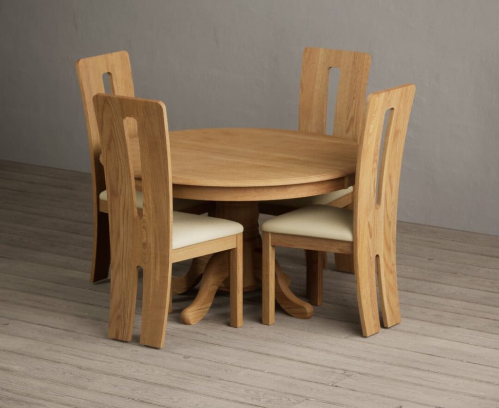 Hertford 120cm Fixed Top Solid Oak Dining Table with 4 Brown Lucca Chairs