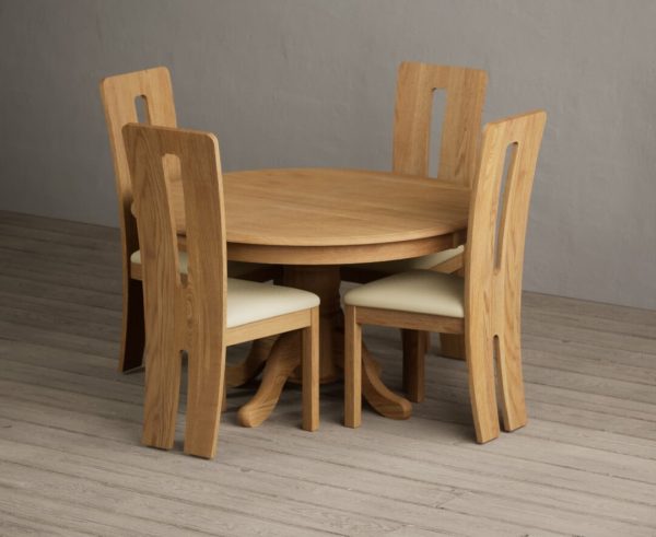 Hertford 120cm Fixed Top Solid Oak Dining Table with 4 Brown Lucca Chairs | Bed Sava