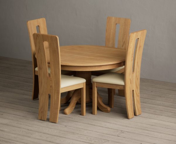 Hertford 120cm Fixed Top Solid Oak Dining Table with 4 Cream Lucca Chairs | Bed Sava