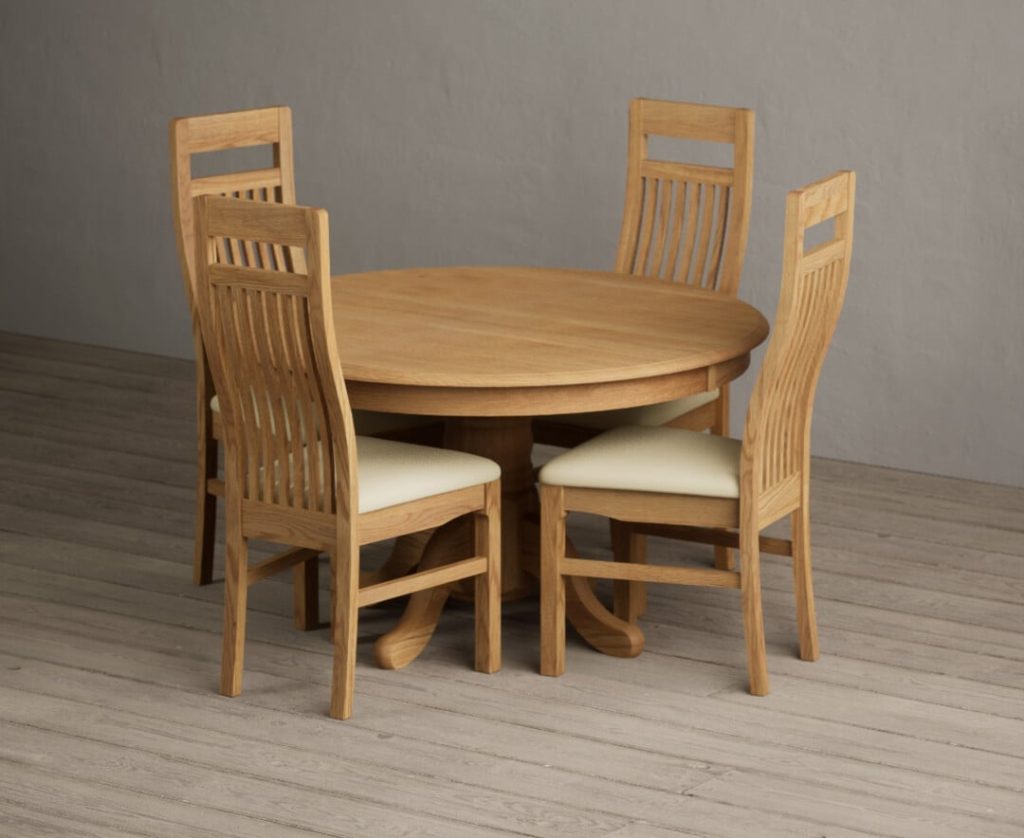 Hertford 120cm Fixed Top Solid Oak Dining Table with 4 Black  Chairs