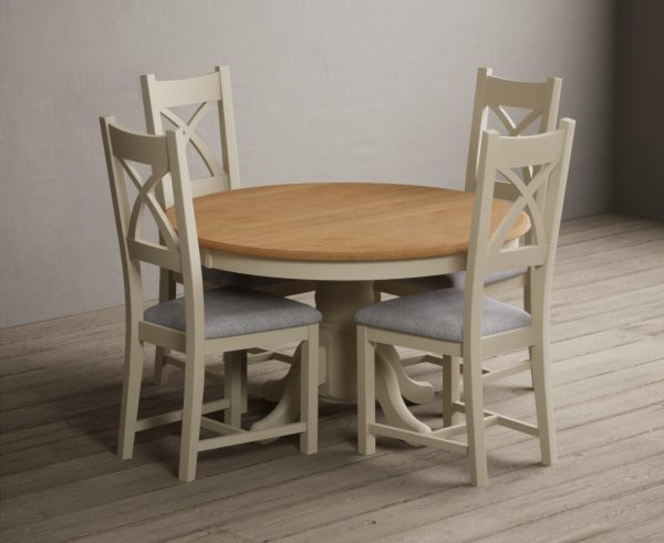Hertford 120cm Fixed Top Oak and Cream Painted Dining Table with 6 Oak Painted Chairs | Bed Sava