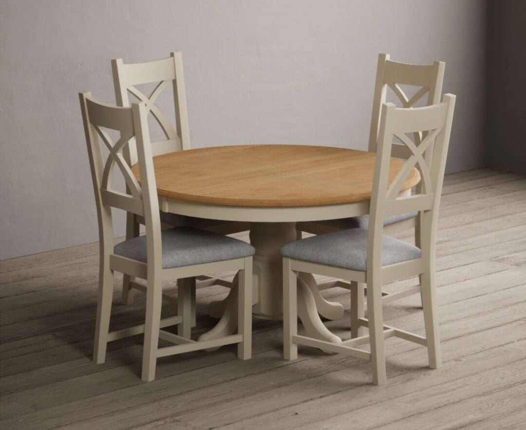 Hertford 120cm Fixed Top Oak and Cream Painted Dining Table with 6 Charcoal Grey Painted Chairs