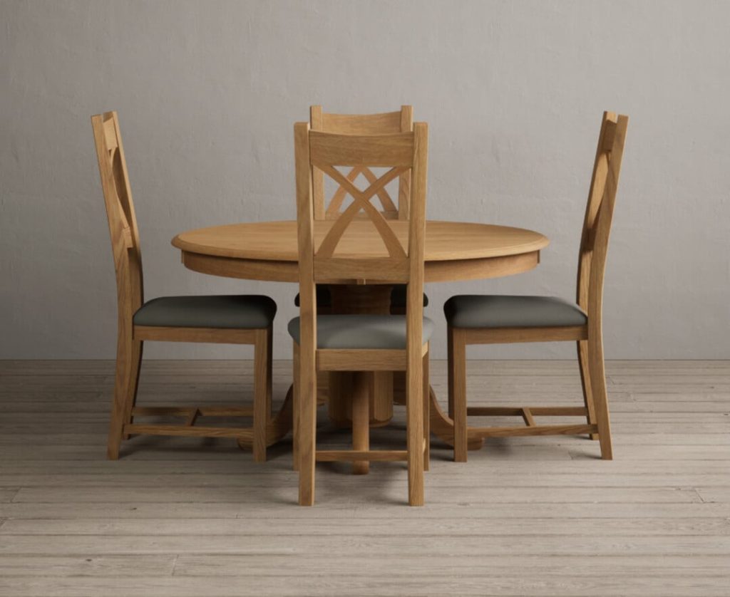 Hertford 120cm Fixed Top Solid Oak Dining Table with 4 Black Natural Solid Oak Chairs