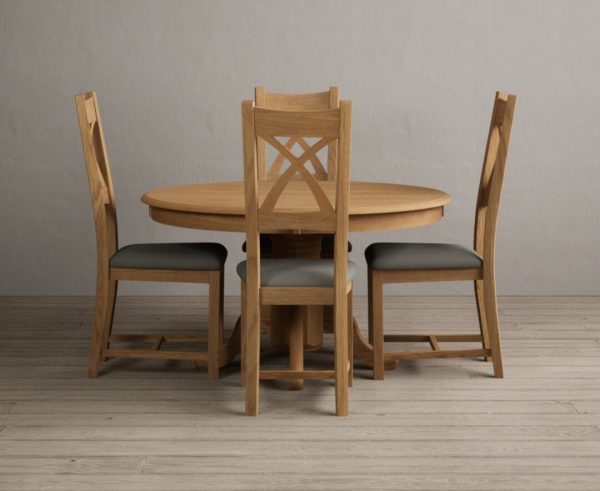 Hertford 120cm Fixed Top Solid Oak Dining Table with 4 Cream Natural Solid Oak Chairs | Bed Sava