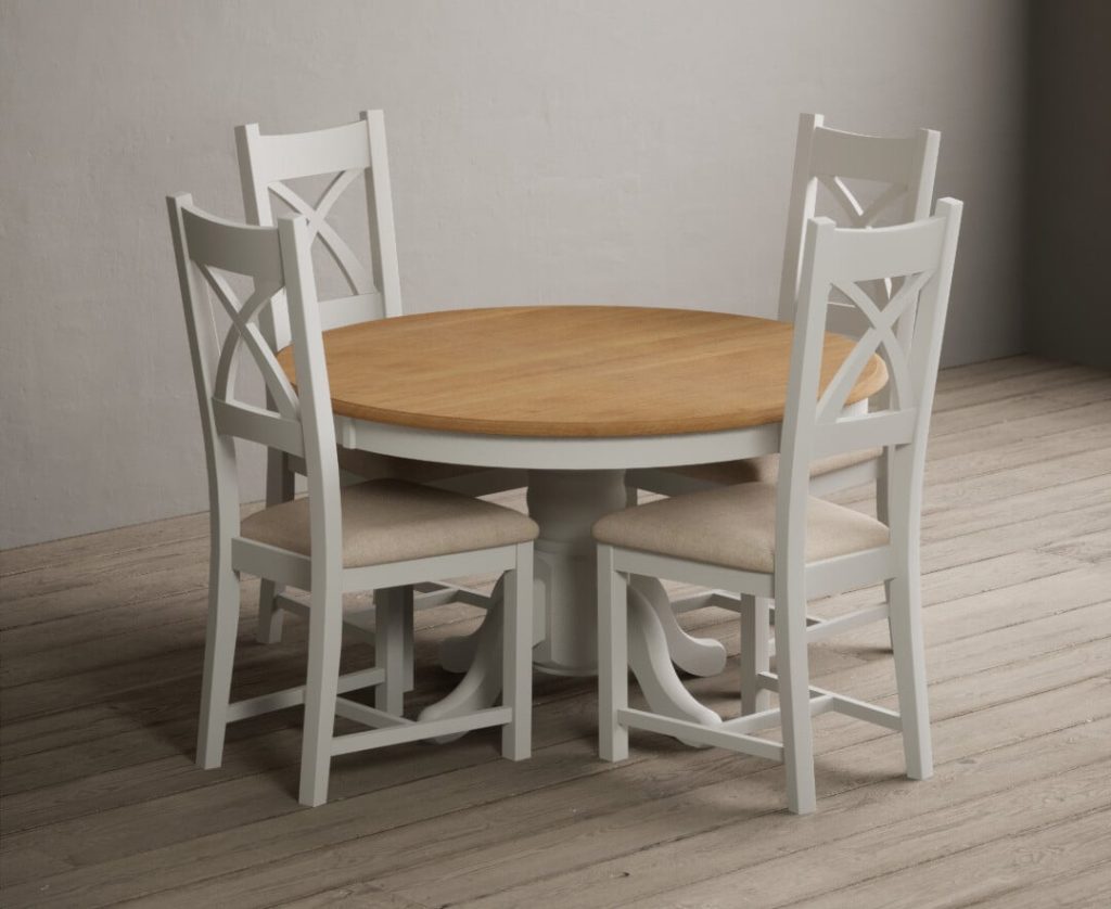 Hertford 120cm Fixed Top Oak and Signal White Painted Dining Table with 4 Brown Painted Chairs