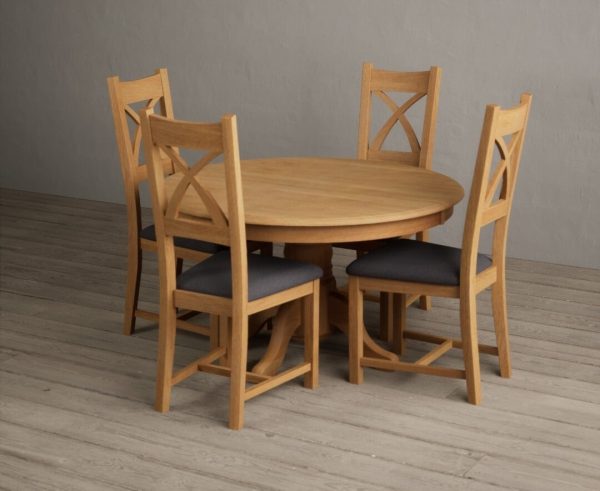 Hertford 120cm Fixed Top Solid Oak Dining Table with 4 Brown Natural Solid Oak Chairs | Bed Sava