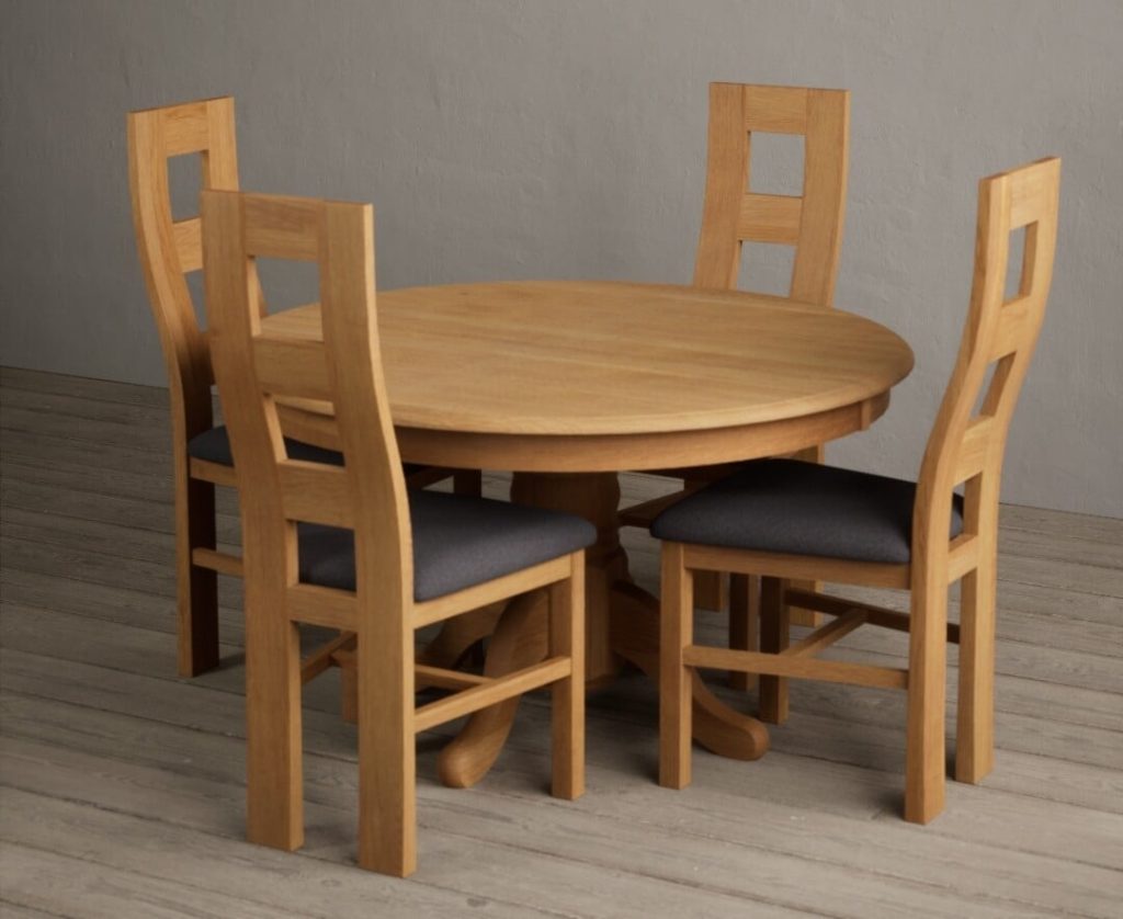 Hertford 120cm Fixed Top Solid Oak Dining Table with 4 Charcoal Grey Natural Chairs