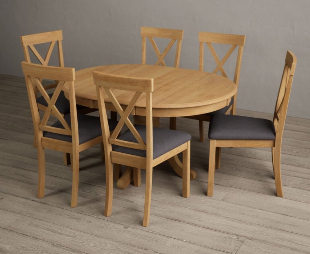 Extending Hertford 100cm - 130cm Solid Oak Pedestal Dining Table with 4 Light Grey Hertford Chairs