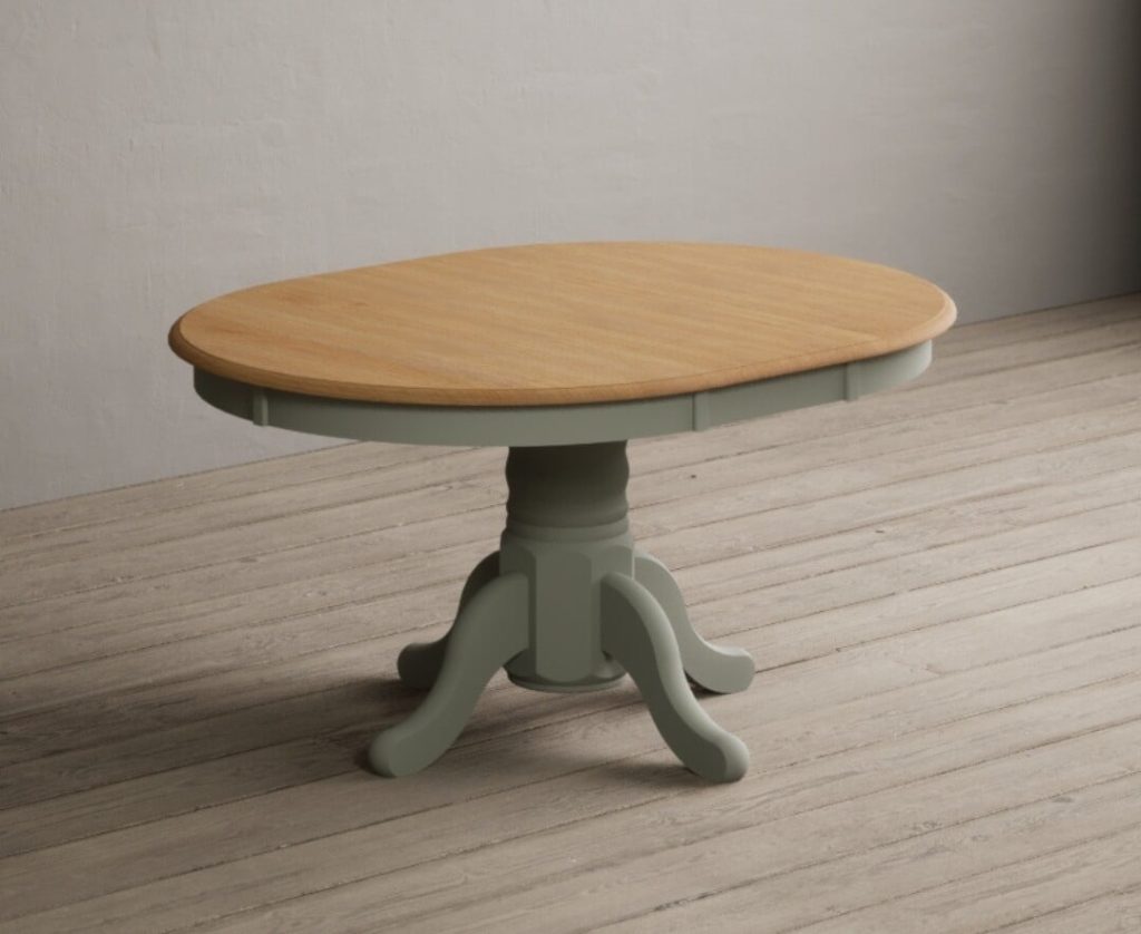 Extending Hertford 100cm - 130cm Oak and Soft Green Painted Pedestal Dining Table