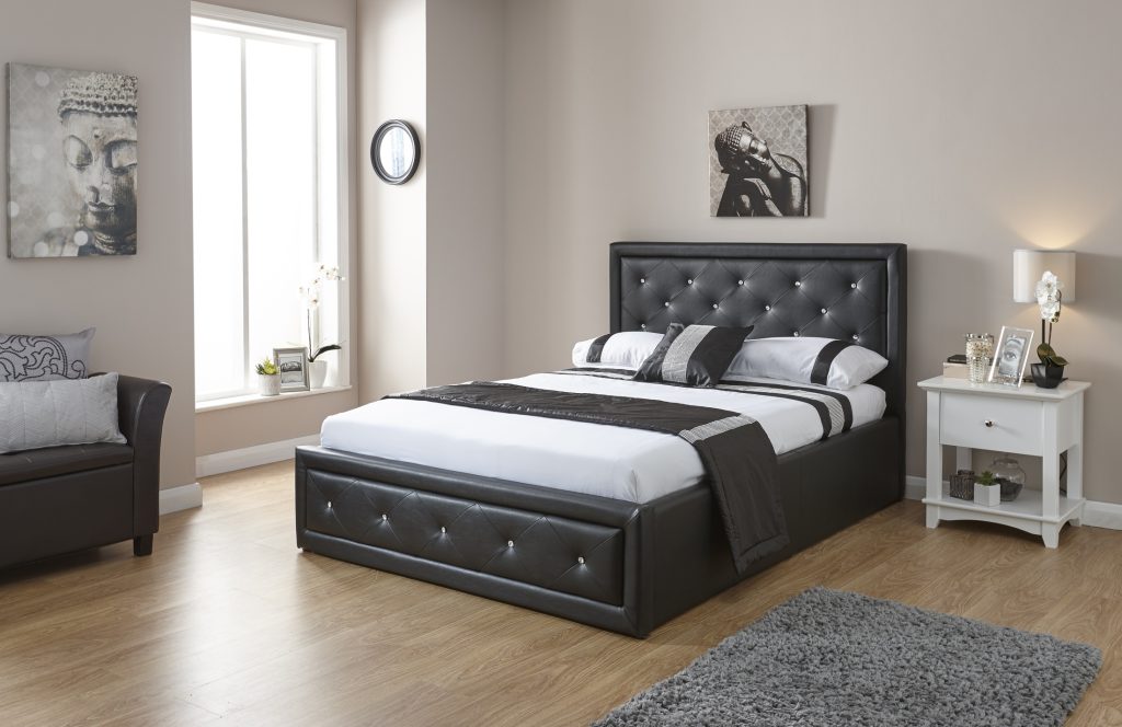 GFW Furniture Hollywood Storage Bed -Black -Double