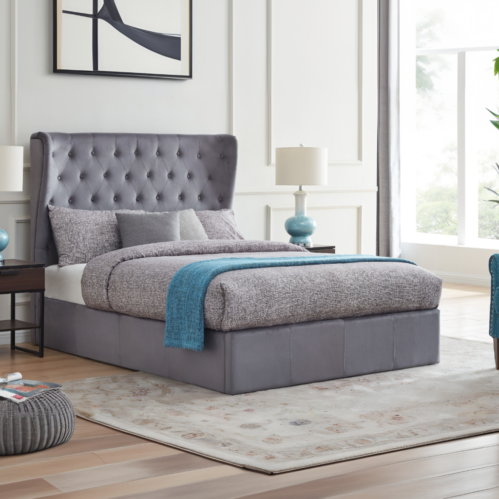 Flintshire Furniture Holway Grey Fabric Ottoman Bed Frame-Double