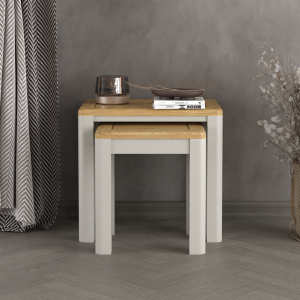 Alba Oak and Soft White Painted Nest Of Tables | Bed Sava