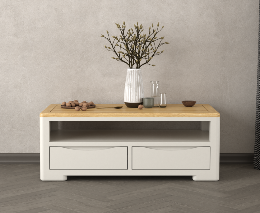 Alba Oak and Soft White Painted 4 Drawer Coffee Table